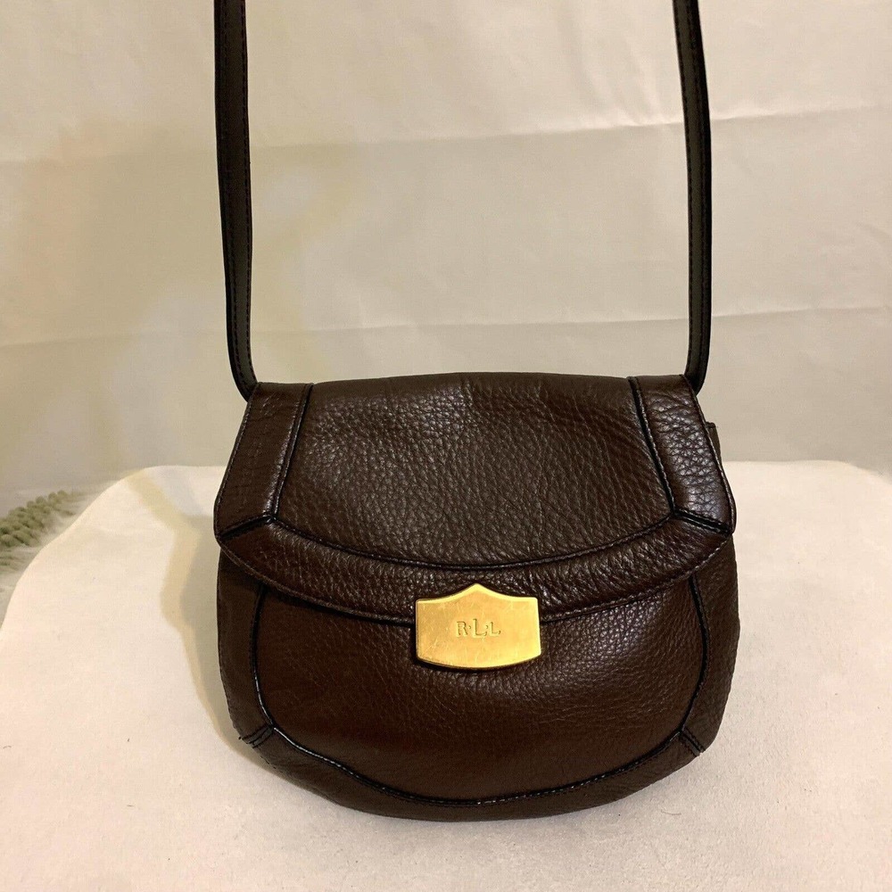 SOLD! POLO RALPH LAUREN Small Mahogany Brown Leather Vintage Flap XBody - Picture 2 of 16